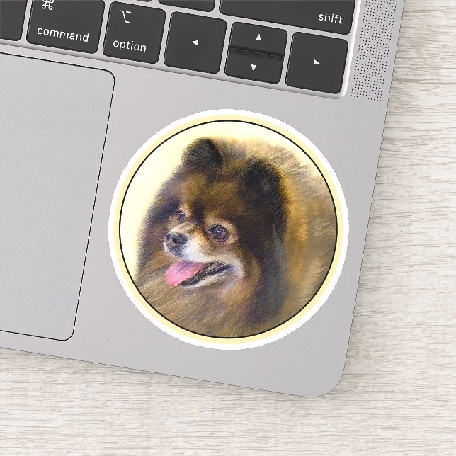 Pomeranian Black and Tan Painting Original Dog Art Sticker (Detail)