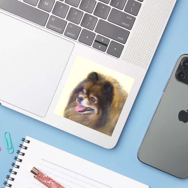 Pomeranian Black and Tan Painting Original Dog Art Sticker (Laptop w/ iPhone)
