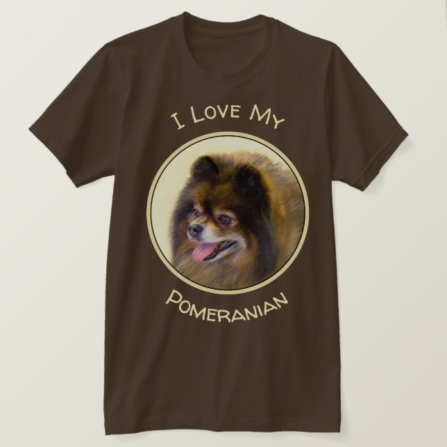 Pomeranian Black and Tan Painting Original Dog Art T-Shirt (Design Front)
