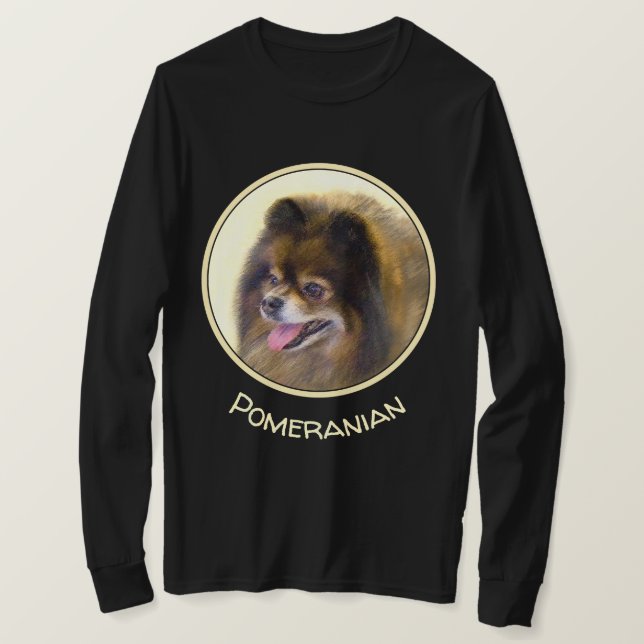 Pomeranian Black and Tan Painting Original Dog Art T-Shirt (Design Front)