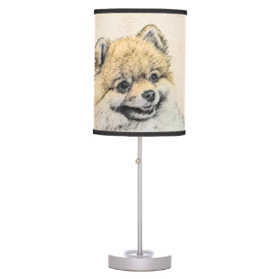 Pomeranian Black and Tan Painting Original Dog Art Table Lamp