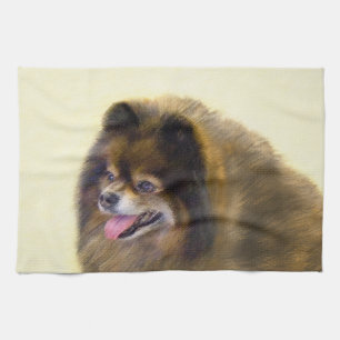 Pomeranian Black and Tan Painting Original Dog Art Towel