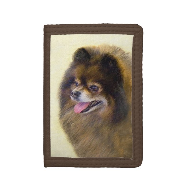 Pomeranian Black and Tan Painting Original Dog Art Trifold Wallet (Front Vertical)