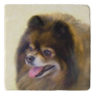 Pomeranian Black and Tan Painting Original Dog Art Trivet