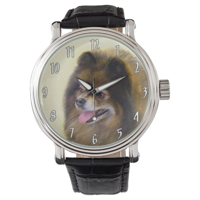 Pomeranian Black and Tan Painting Original Dog Art Watch (Front)