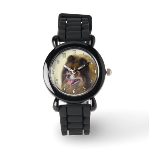 Pomeranian Black and Tan Painting Original Dog Art Watch
