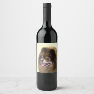 Pomeranian Black and Tan Painting Original Dog Art Wine Label