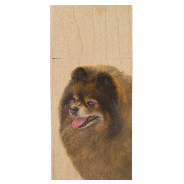 Pomeranian Black and Tan Painting Original Dog Art Wood Flash Drive (Front Vertical)