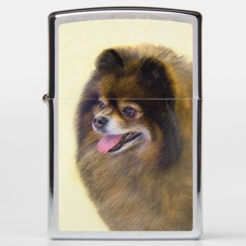 Pomeranian Black and Tan Painting Original Dog Art Zippo Lighter