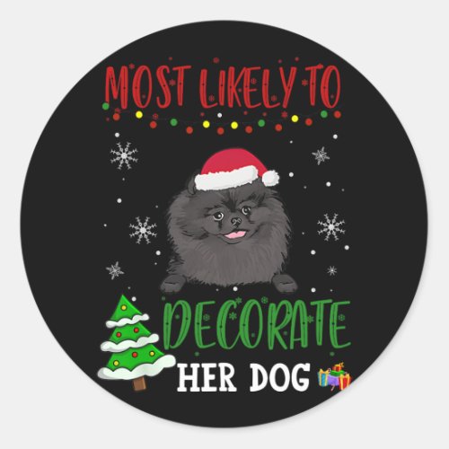 Pomeranian Black Dog Christmas Most Likely To Deco Classic Round Sticker