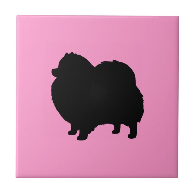 Pomeranian Black Dog Silhouette Ceramic Tile (Front)