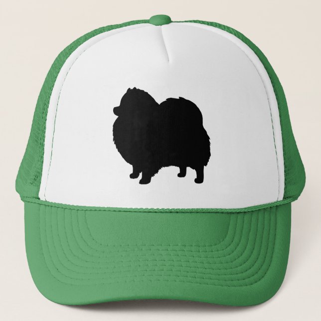 Pomeranian Black Dog Silhouette Trucker Hat (Front)
