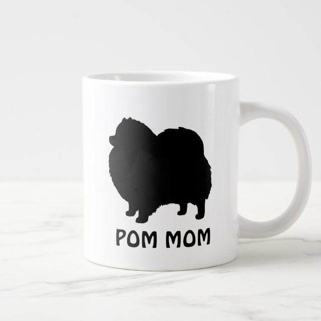 Pomeranian Black Dog Silhouettes with Custom Text Large Coffee Mug (Right)