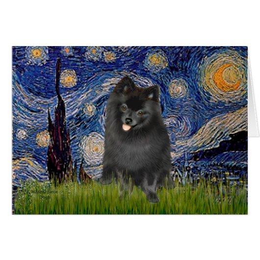 Pomeranian (black) - Starry Night Cards (Front Horizontal)