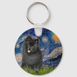 Pomeranian (black) - Starry Night Keychain