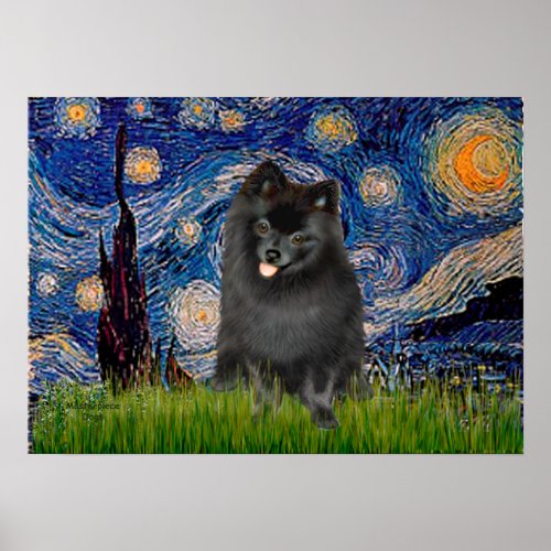 Pomeranian black _ Starry Night Poster