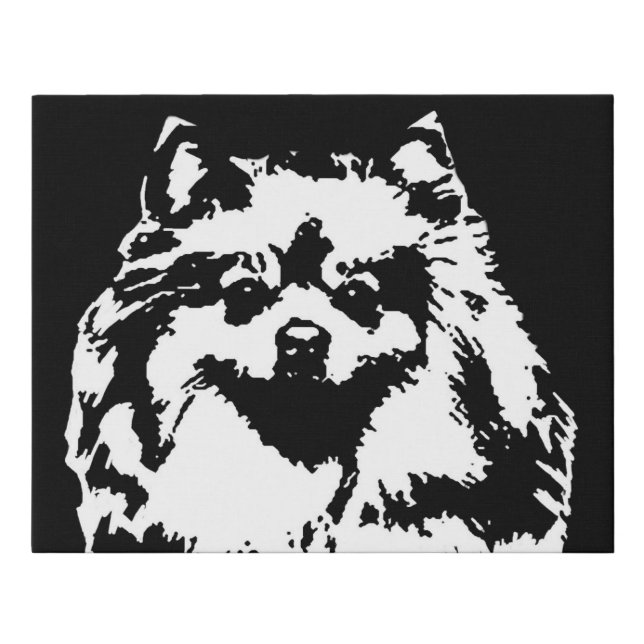 Pomeranian Black & White Faux Wrapped Canvas (Front)