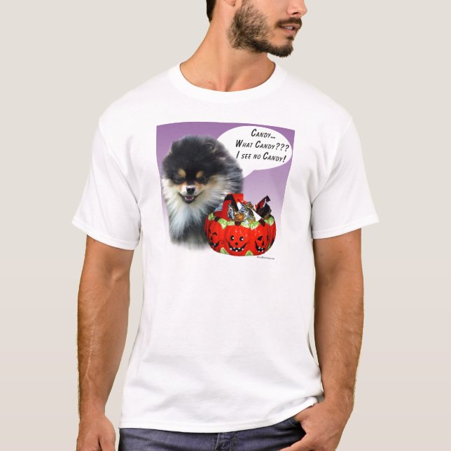 Pomeranian (blktan) Halloween Candy T-Shirt (Front)