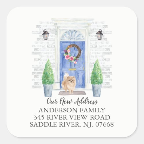 Pomeranian Blue Door New Address Label Sticker