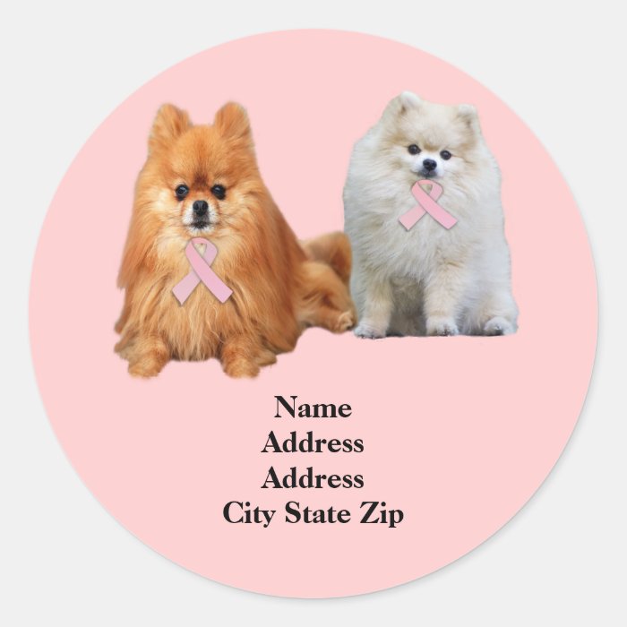 Pomeranian Breast Cancer Address Label Round Stickers
