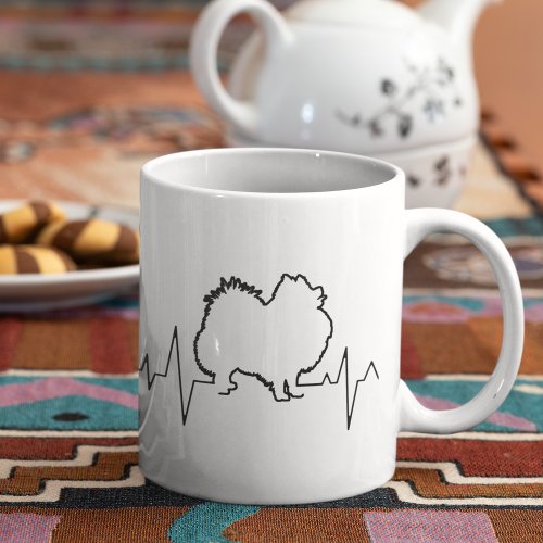Pomeranian Breed Pet Dog Heartbeat Line Art Love Coffee Mug