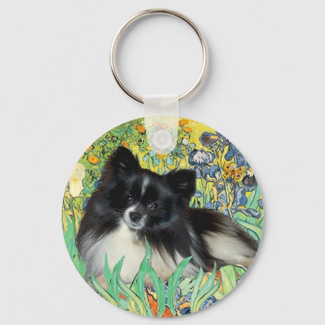 Pomeranian (BW) - Irises Keychain (Front)
