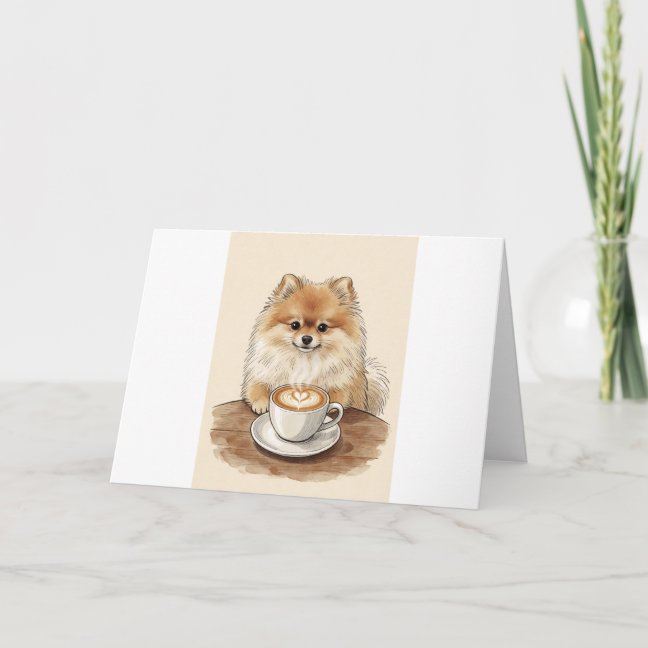 Pomeranian Cafe Latte Art Greeting Card
