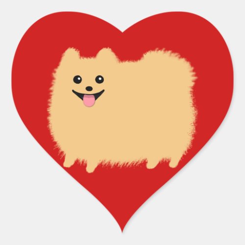 Pomeranian Cartoon Dog _ Super Cute Pommy on Red Heart Sticker