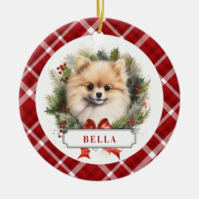 Pomeranian Ceramic Circle Ornament (Front)