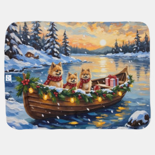 Pomeranian Christmas Boat Holiday Baby Blanket