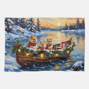 Pomeranian Christmas Boat Holiday Kitchen Towel