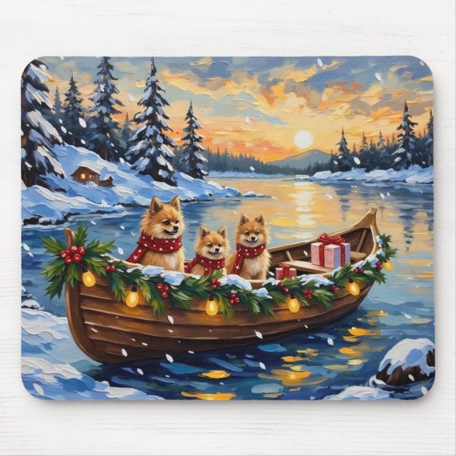 Pomeranian Christmas Boat Holiday Mouse Pad (Front)