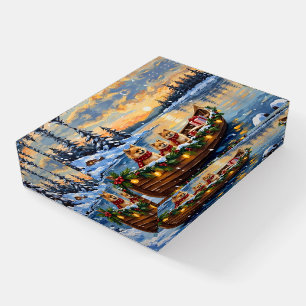 Pomeranian Christmas Boat Holiday Paperweight