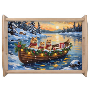 Pomeranian Christmas Boat Holiday Serving Tray