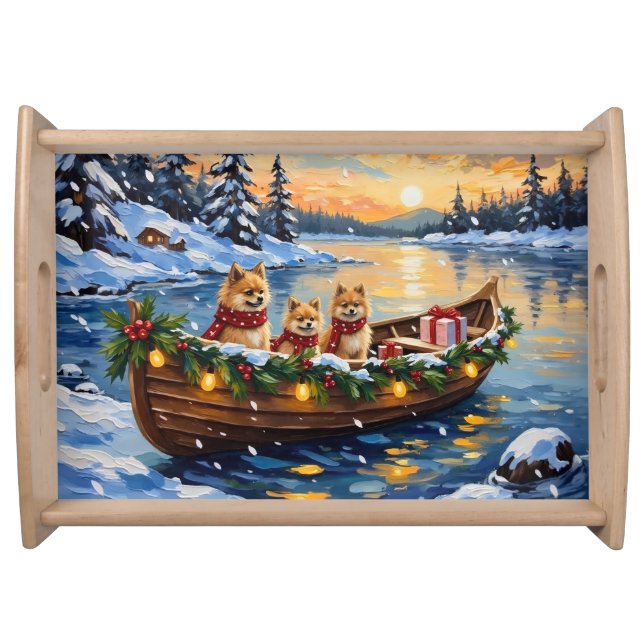 Pomeranian Christmas Boat Holiday Serving Tray (Front)