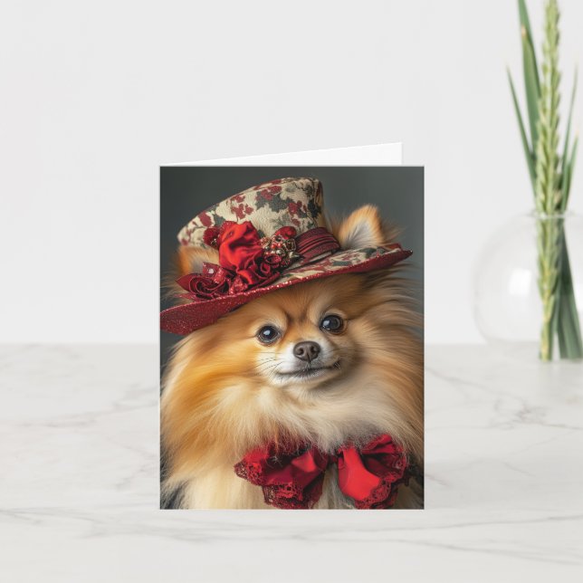 Pomeranian Christmas Card Elegant Victorian Dog (Front)