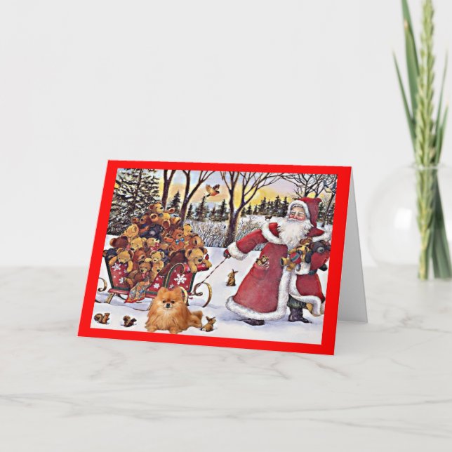 Pomeranian Christmas Card Santa and Bears (Front)
