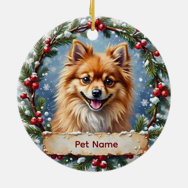 Pomeranian Christmas Ceramic Ornament (Back)