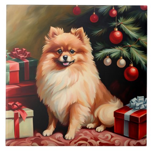 Pomeranian Christmas Ceramic Tile