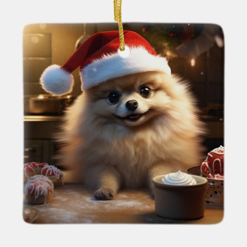 Pomeranian Christmas Cookies Festive Holiday Ceramic Ornament