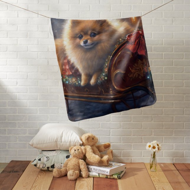 Pomeranian Christmas Festive Season Brushed  Baby Blanket (In Situ)