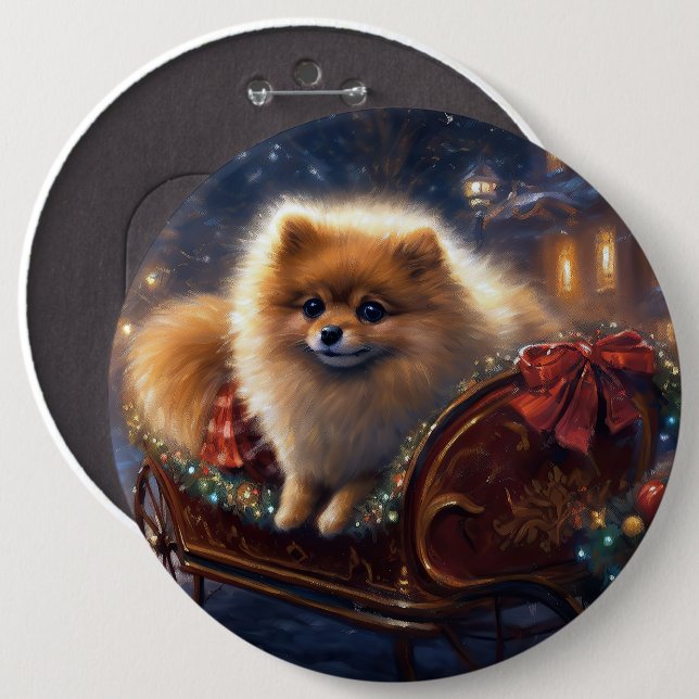 Pomeranian Christmas Festive Season Brushed  Button (Front & Back)