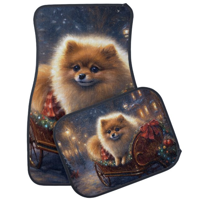 Pomeranian Christmas Festive Season Brushed  Car Floor Mat (Set)