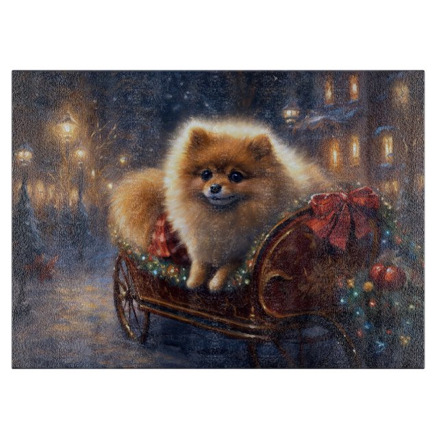 Pomeranian Christmas Festive Season Brushed  Cutting Board (Front)