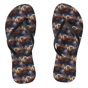Pomeranian Christmas Festive Season Brushed Flip Flops