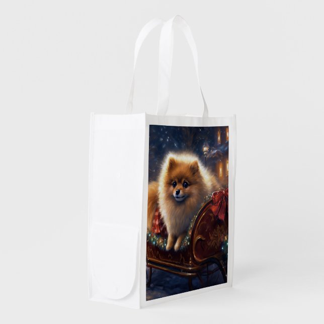 Pomeranian Christmas Festive Season Brushed  Grocery Bag (Front Side)