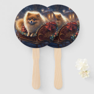 Pomeranian Christmas Festive Season Brushed Hand Fan