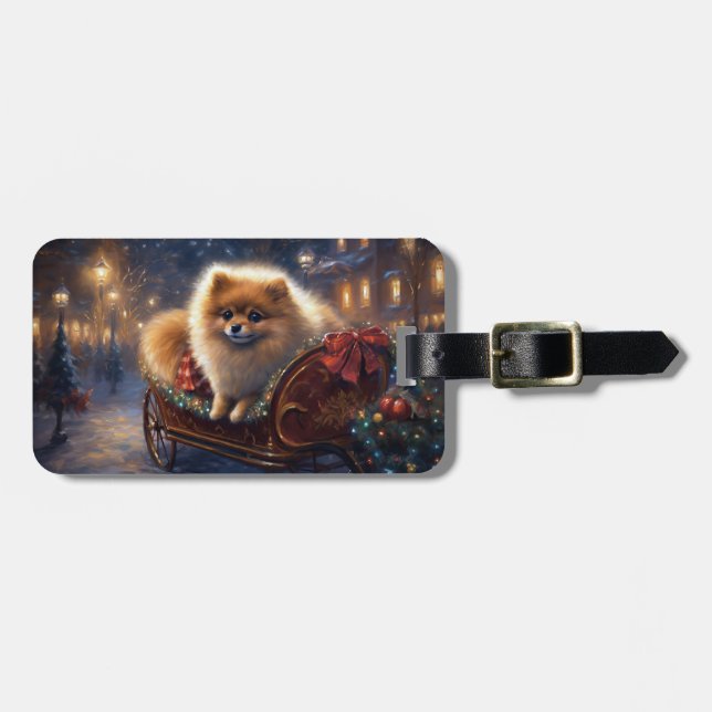 Pomeranian Christmas Festive Season Brushed  Luggage Tag (Front Horizontal)