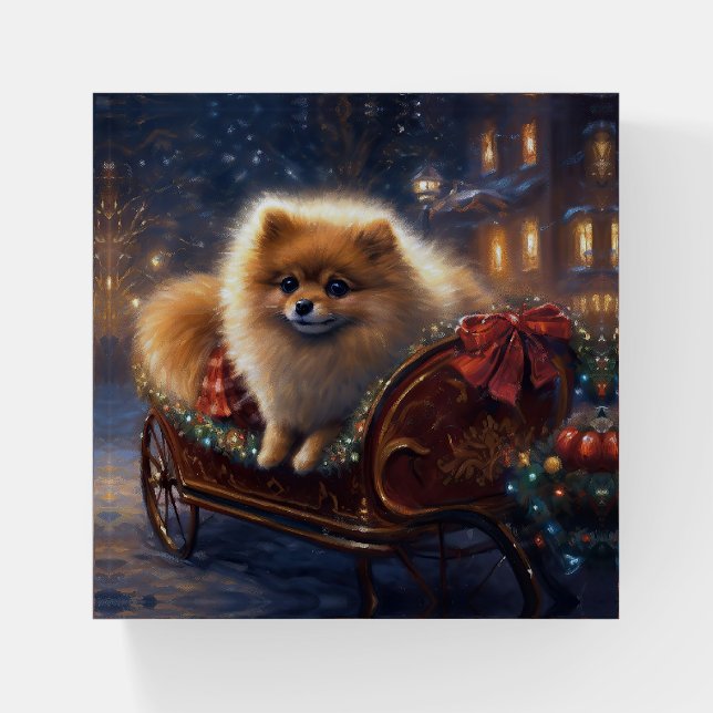 Pomeranian Christmas Festive Season Brushed  Paperweight (Front)