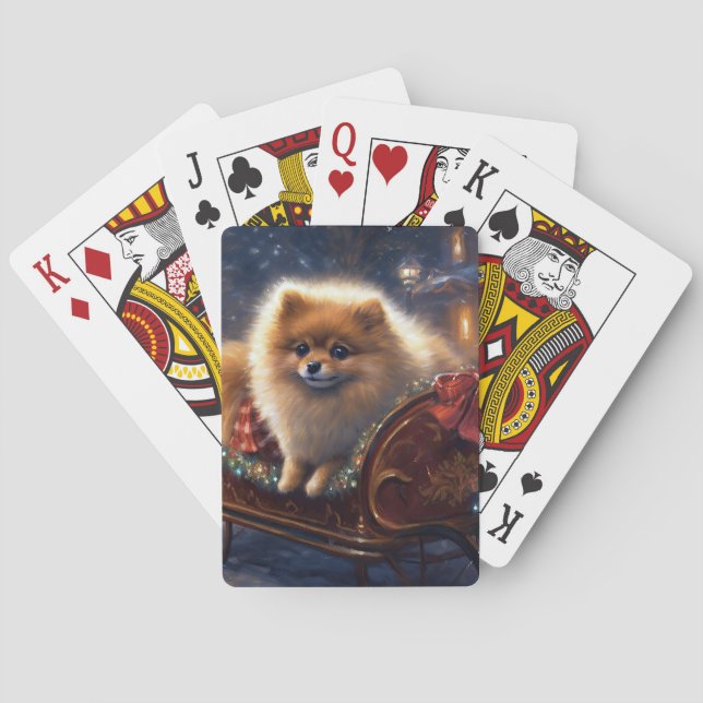 Pomeranian Christmas Festive Season Brushed  Poker Cards (Back)